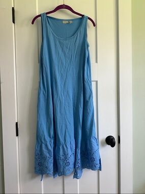 LOGO by Lori Goldstein Sky Blue Sleeveless Eyelet-Hem Midi Dress